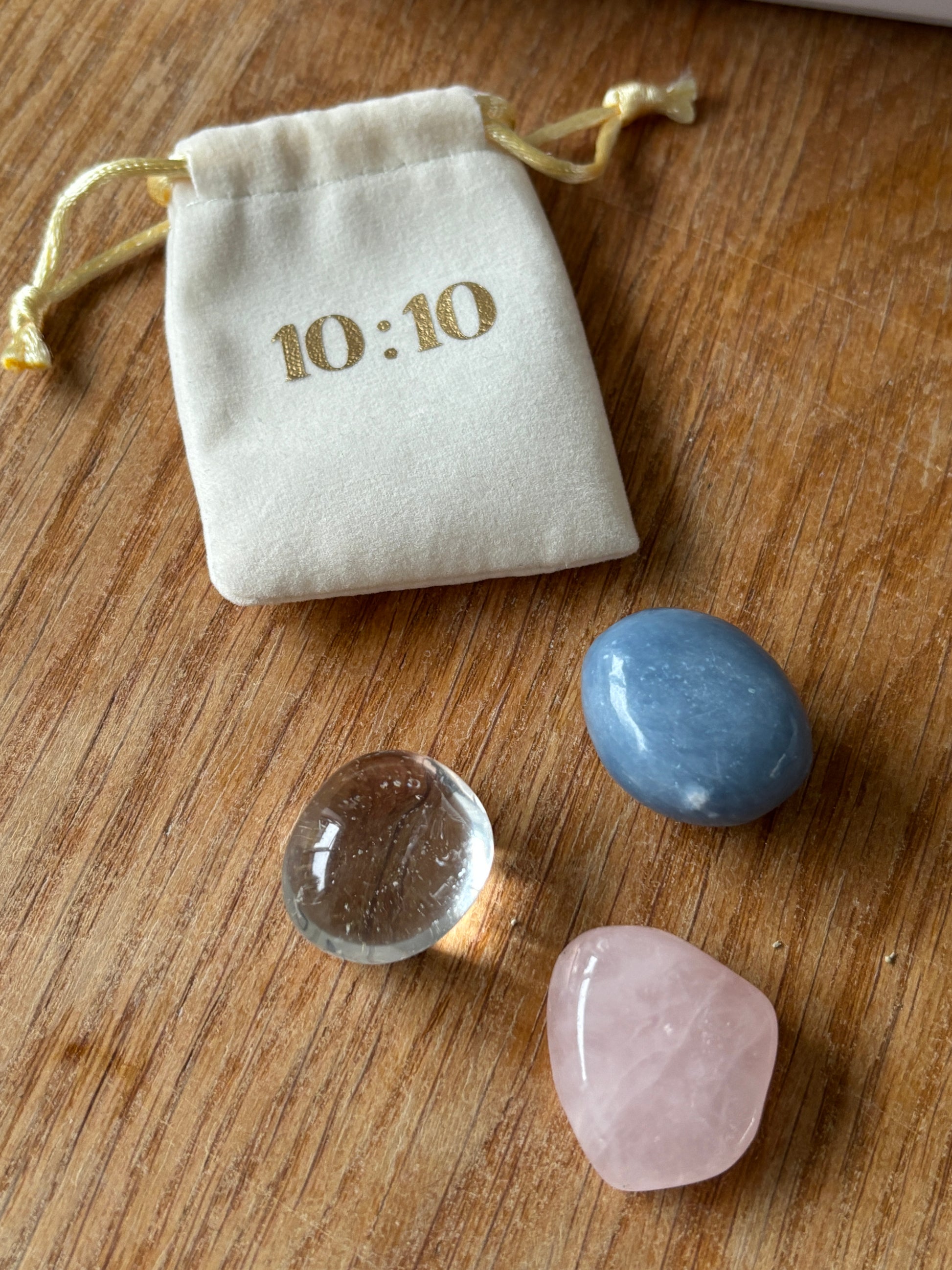 Angelite, Clear Quartz, Rose Quartz, Crystals